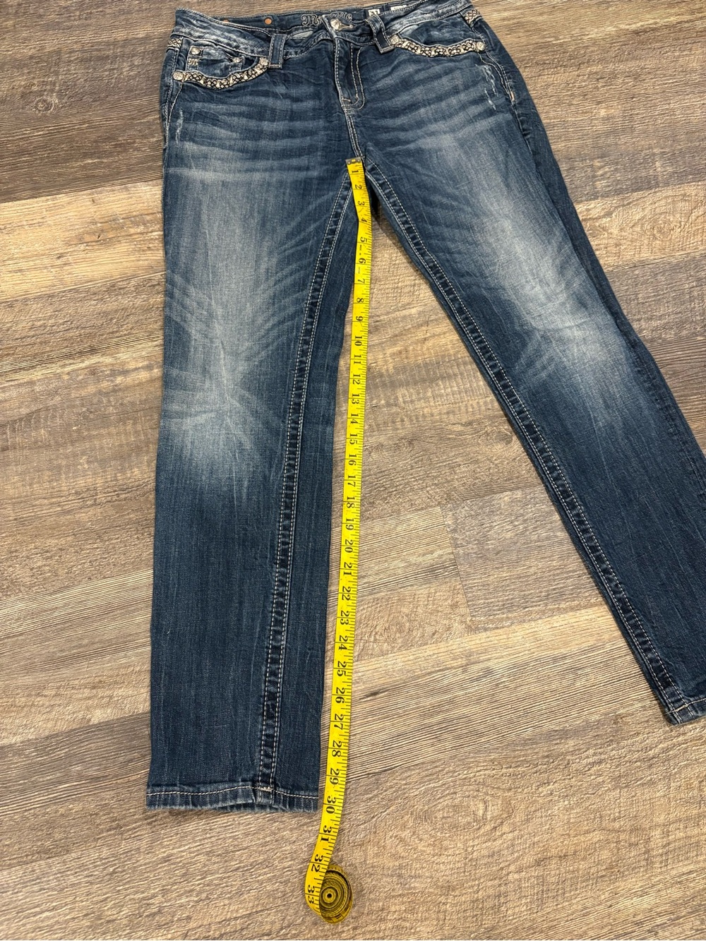 Moussy Dark Blue Embellished Back-Pocket Bootcut Jeans - Picture 7 of 11